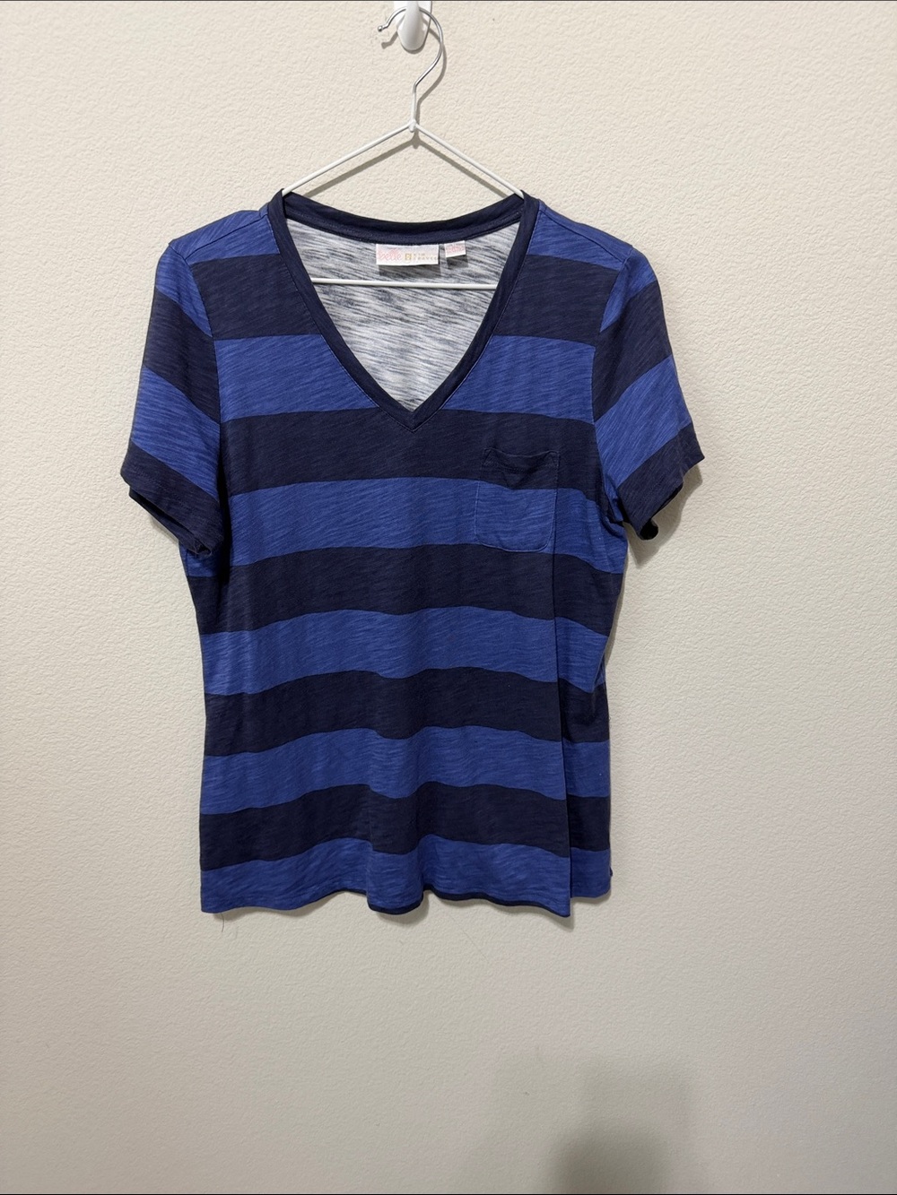 Striped V-Neck Pocket Tee - Blue/Navy FA26